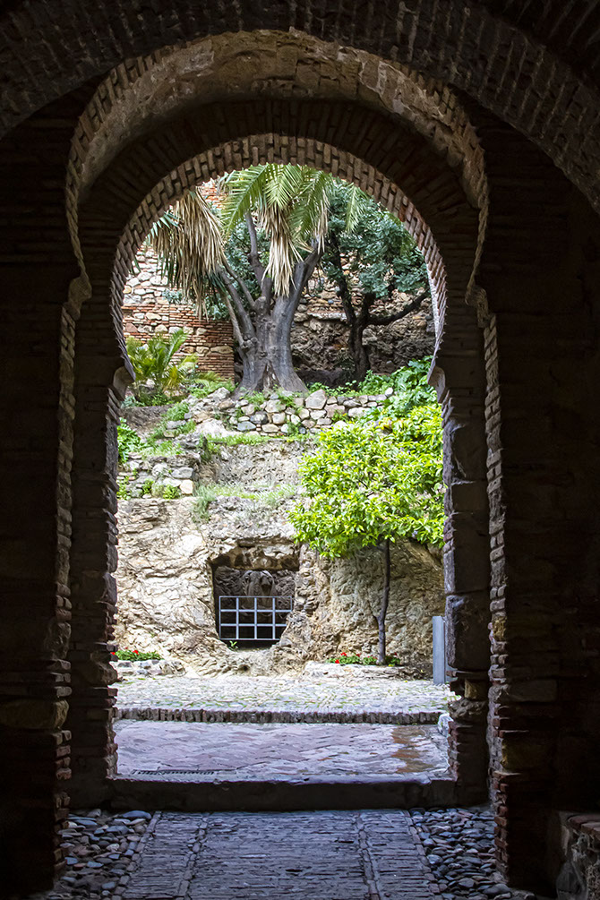Archway in walls of Gabalfaro Fortress, above Malaga.