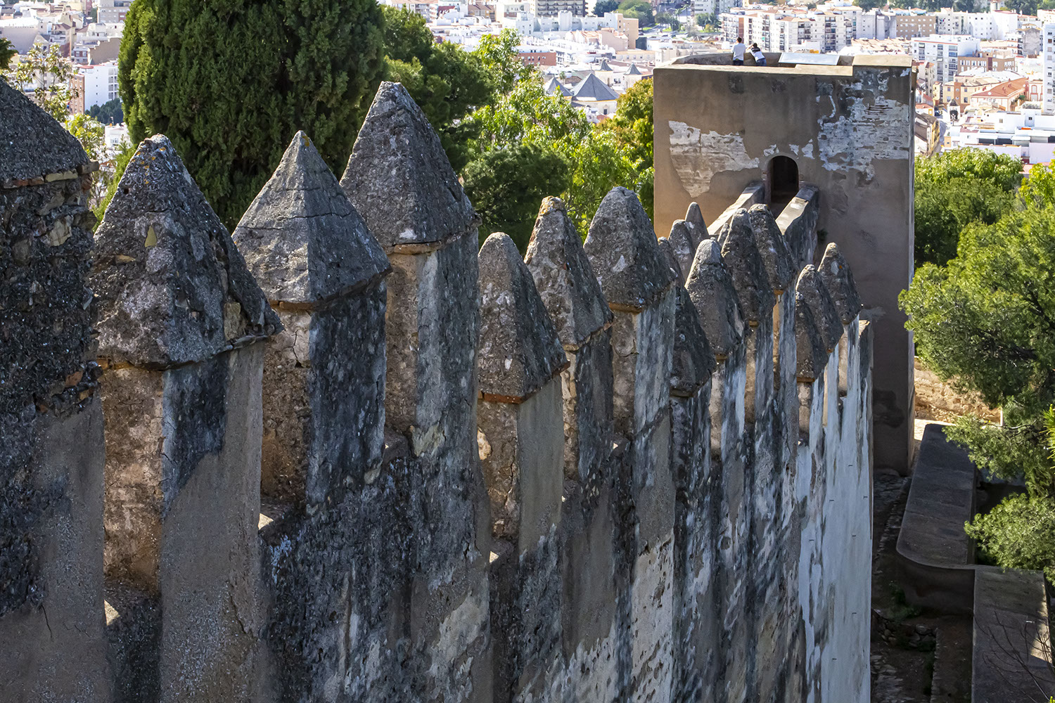 Spain, Walls of Moorish Fortress overlooking Malaga, taken from the footpath to Monte Gibralfaro.